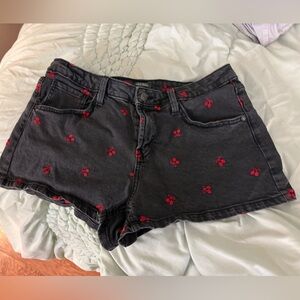 Wild Fable Cherry Embroidered Denim Shorts